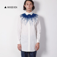 MIXSEVEN原創(chuàng)復(fù)古運(yùn)動拼接廓形裁剪黑透明紗情侶襯衫長襯衣升級版 - 時尚城(www.fadsc.com)